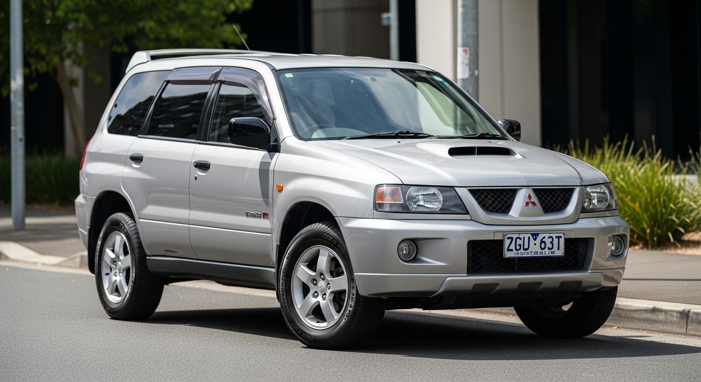 2001 Mitsubishi Airtrek Turbo R CU2W, three-quarter front view showing turbo crossover profile
