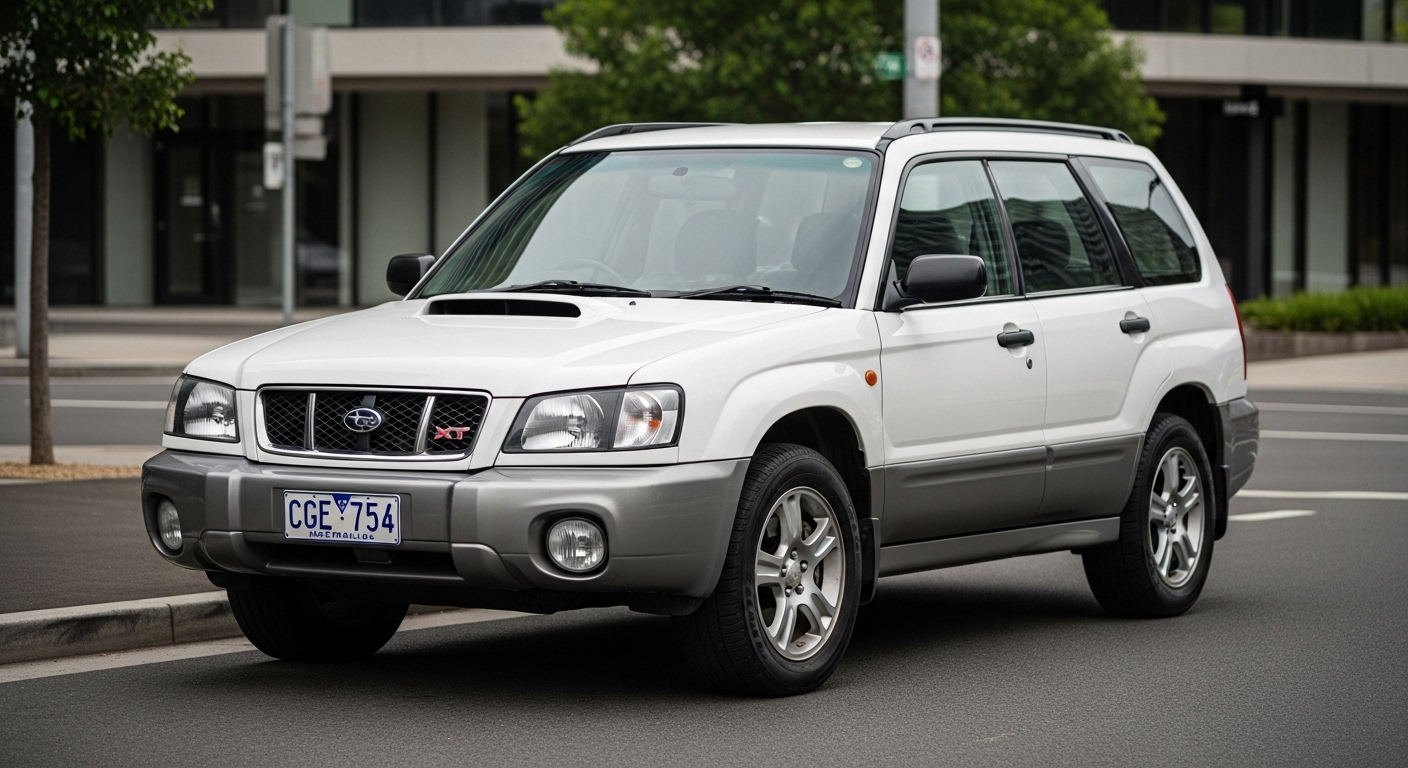 2002 Subaru Forester SG5 XT, three-quarter front view showing wagon stance and raised ride height