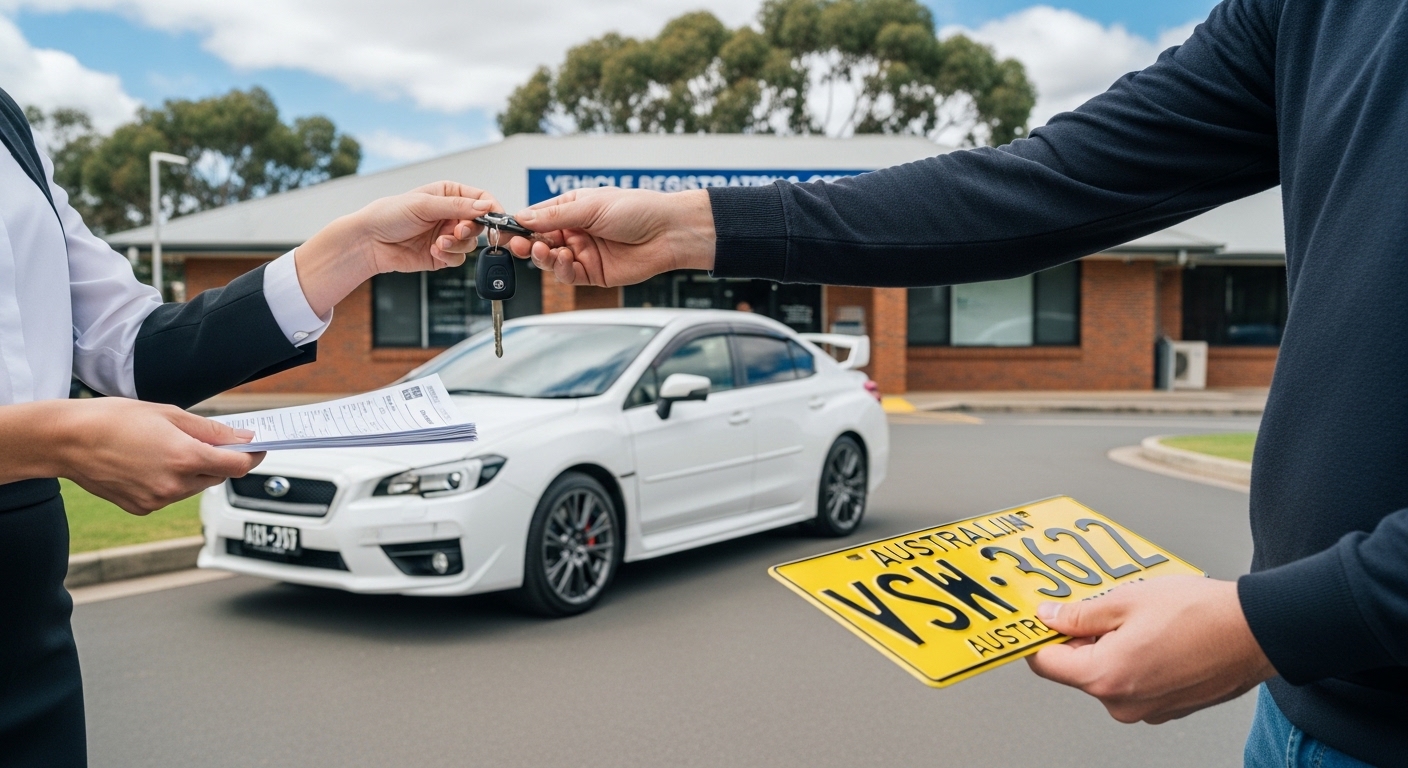 A freshly complied Japanese import parked outside a suburban registration office in NSW.