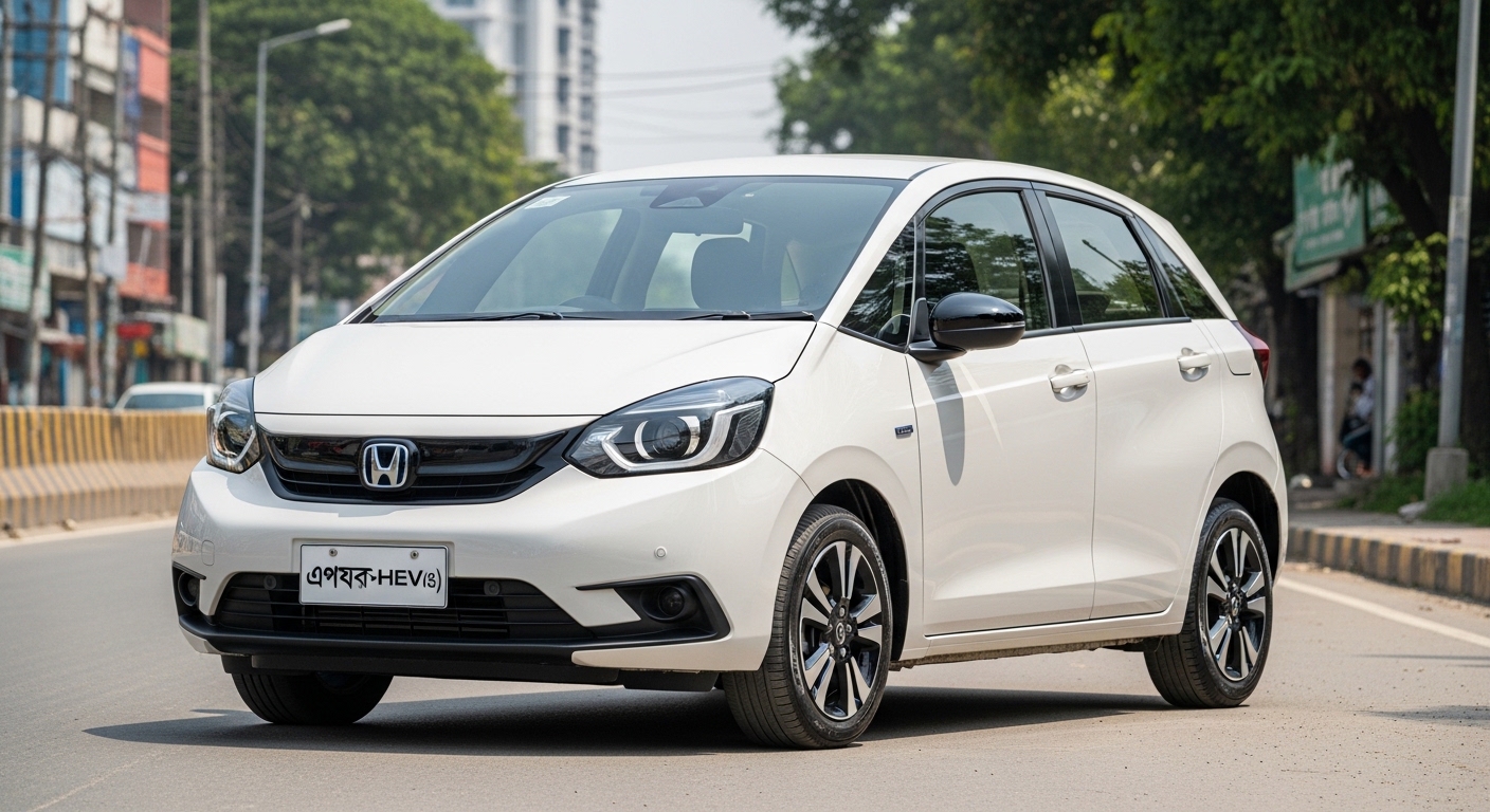 2022 Honda Fit e:HEV — white hatchback showing the Magic Seat fold-flat rear configuration