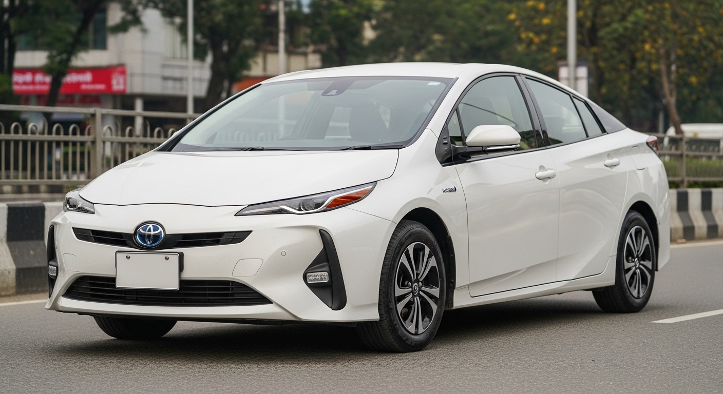 2023 Toyota Prius — silver sedan in a three-quarter front view showing the new low-slung 60-series body