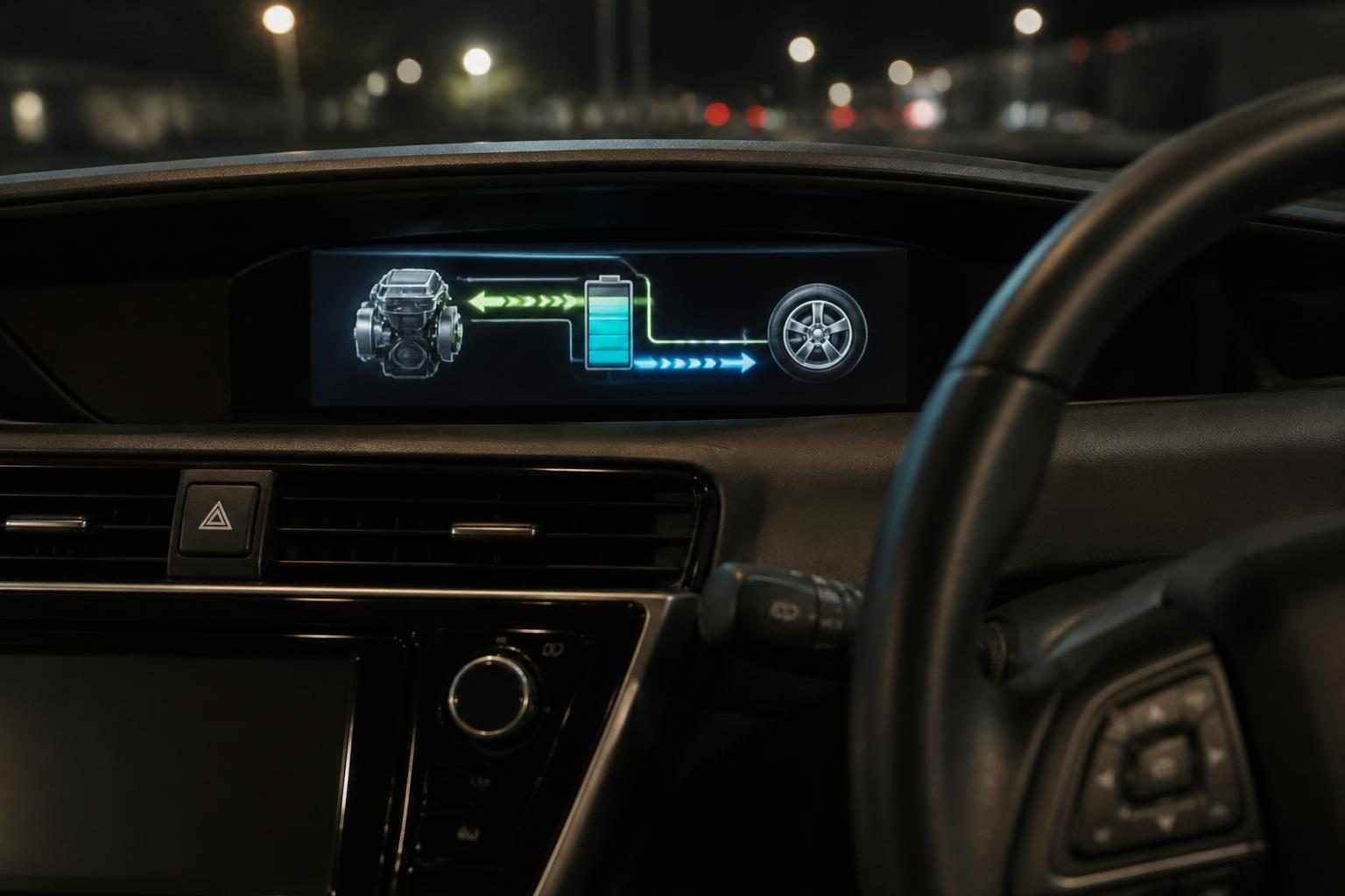 Nissan Serena e-POWER instrument cluster showing the energy-flow display that distinguishes e-POWER from S-Hybrid variants.