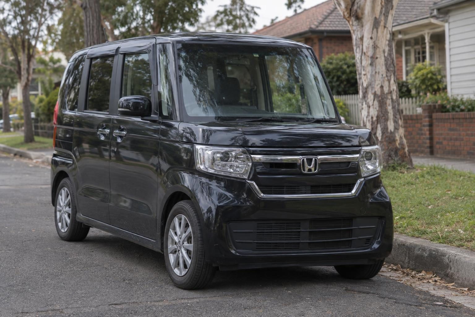 2021 Honda N-Box JF3 kei wagon exterior in natural daylight, the light a buyer should inspect paintwork under